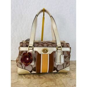 Coach Hampton brown/light metallic gold striped multicolored Carryall 11620